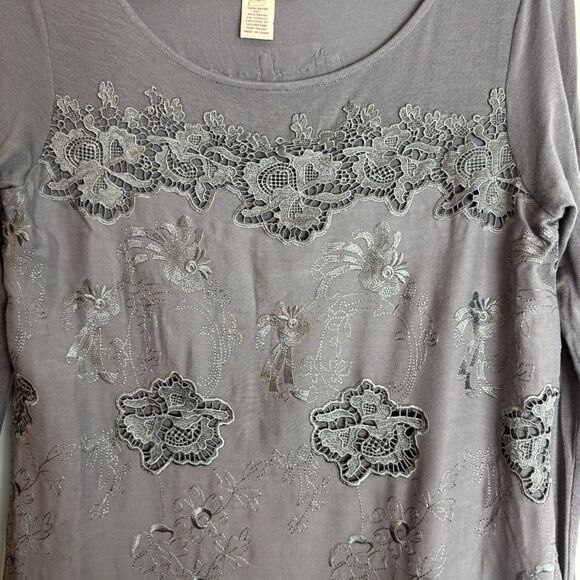 Sundance Embroidered Grey Long Sleeve Midi Dress Lace Knit Gray Size 4 Boho - Picture 4 of 11